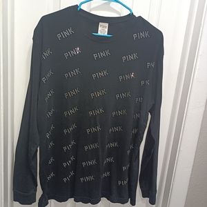 Size Large PINK by VS Women's Long Sleeve Black Sequin Shirt